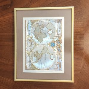 Vintage framed NOVA TOTIVS TERRARVM ORBIS GEOGRAPHICA AC HYDRO TABVLA FOIL MAP